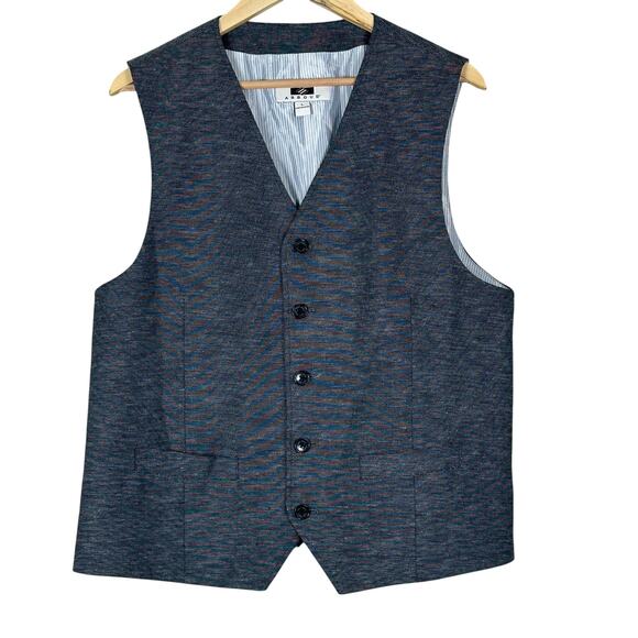 Joseph Abboud Vest Mens L Blue Linen Button Down Classic Preppy Workwear Formal - Picture 1 of 5
